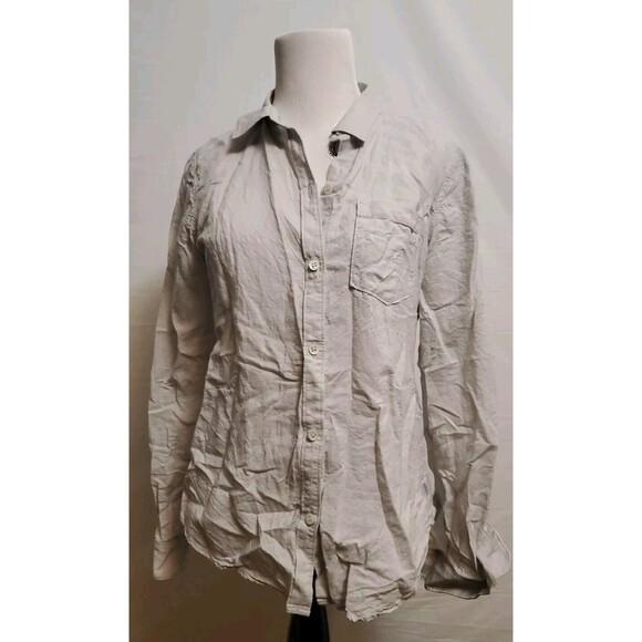 Theory Dulcie Linen Blend Beige Stretch Long Sleeve Button Up Shirt Women Medium - Picture 1 of 10